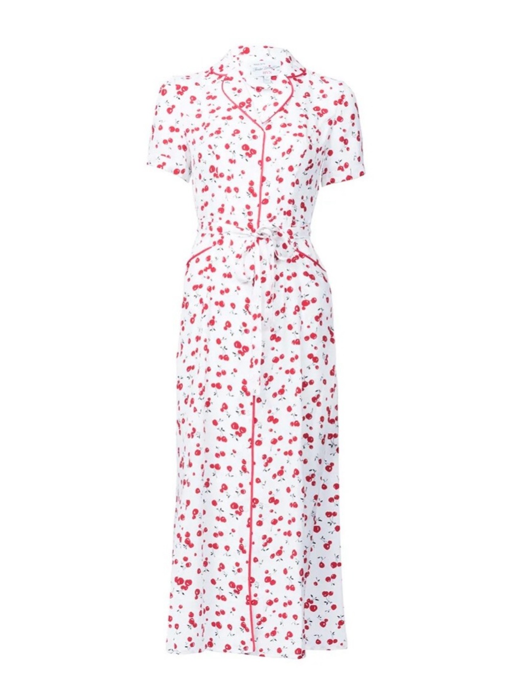 Cherry-Print long silk HVN with pockets